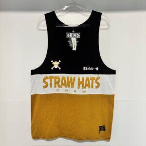 One Piece Straw Hats Crew Black Yellow Colorblock Spellout Tank Grunge Anime